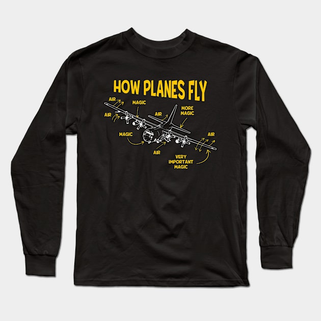 How Planes Fly Funny Aviation Lover Airplane Enthusiast Long Sleeve T-Shirt by Visual Vibes